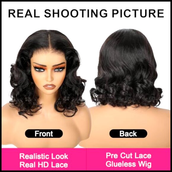 Glueless Human Hair Bob Wig Pre Plucked Body Wave Lace Front Easy Wear main image 5